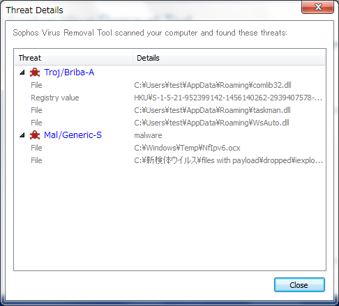 Sophos Virus Removal Toolその3
